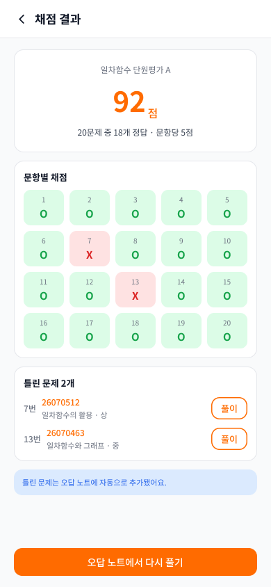 학생 앱 채점 결과